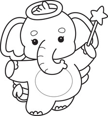 Obraz premium Cute Elephant icon. Funny baby Elephant animal series stock illustration. Life of fluffy Elephant designs. Coloring pages of Funny baby Elephant.
