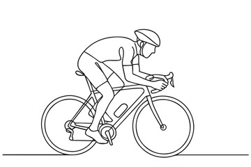 Fototapeta premium A minimalist one line vector of a man riding a road bike, drawn in black and white with bold black outlines capturing motion in elegant, simple form.