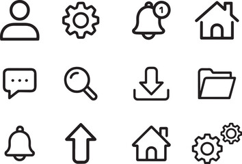 Set of Simple Black Line Icons for User Interface Design