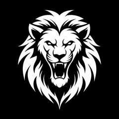 a lion head roaring with its mouth open in a simple look a logo silhouette vector illustration
