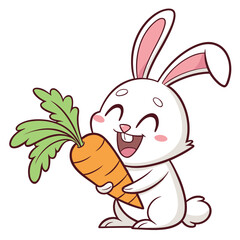 Cute cartoon rabbit holding a carrot in a happy spring illustration