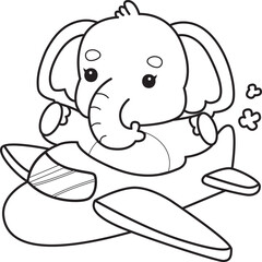 Cute Elephant icon. Funny baby Elephant animal series stock illustration. Life of fluffy Elephant designs. Coloring pages of Funny baby Elephant.