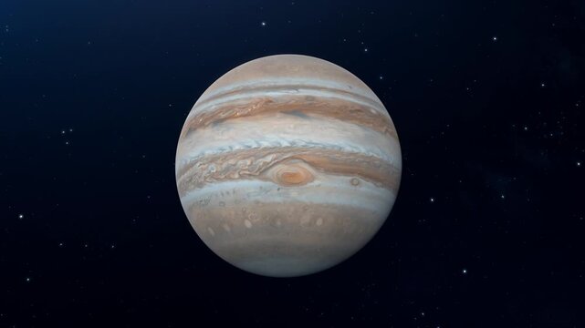 3D Animation of Gas Planet Jupiter Slowly Rotating with Starfield in Space