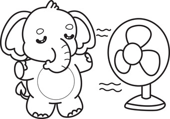 Obraz premium Cute Elephant icon. Funny baby Elephant animal series stock illustration. Life of fluffy Elephant designs. Coloring pages of Funny baby Elephant.