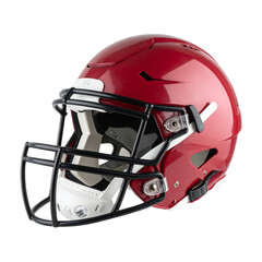Fototapeta premium Red football helmet with face mask providing safety for players, isolated on transparent background 
