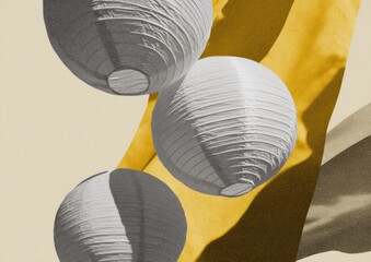 Mid-Autumn Festival Paper Lanterns Black-and-White Bauhaus Poster Premium Modern Autumn Moon Celebration and Halloween Marketing for Young Professionals