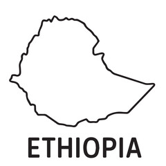 A black and white vector map of Ethiopia, outlined in bold black lines, showing its rugged shape, landlocked borders, and simplified geographic form for clean design.

