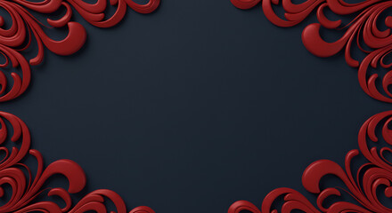 Dark background framed by red swirls