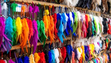 Colorful feather earrings and keychains