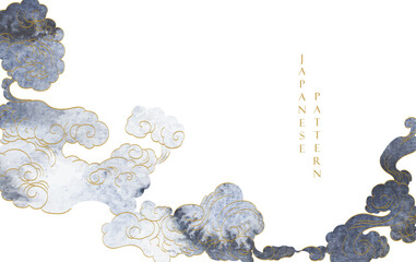 Black and white brush stroke texture with Japanese chinses cloud pattern in vintage style. Abstract art landscape banner design with watercolor texture vector.
