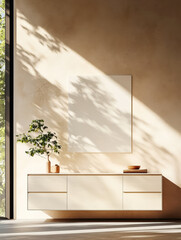 Minimalist interior design with natural light highlighting furniture and decor in a modern living space