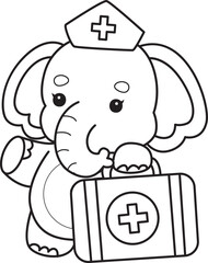 Cute Elephant icon. Funny baby Elephant animal series stock illustration. Life of fluffy Elephant designs. Coloring pages of Funny baby Elephant.