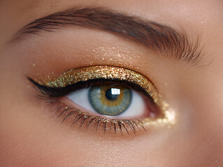Fototapeta premium gold eyeliner shimmer closeup makeup look
