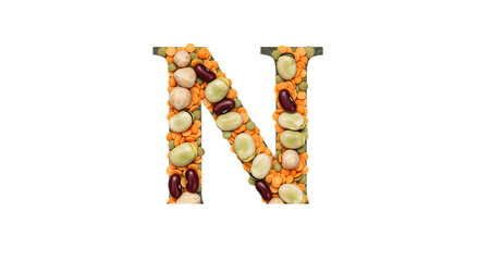 Letter N Made of Beans and Lentils on Orange Background png, isolated on transparent background