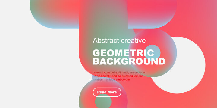 Abstract geometric background features vibrant color gradients. Text promotes content with read more call to action. Modern design elements present.