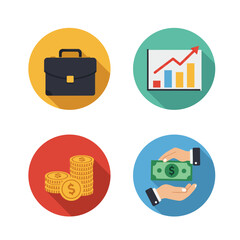 Business and Finance Icons Set Briefcase Graph Coins and Money Exchange
