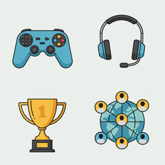 Gaming and Esports Icons Representing Competition Communication and Global Connectivity