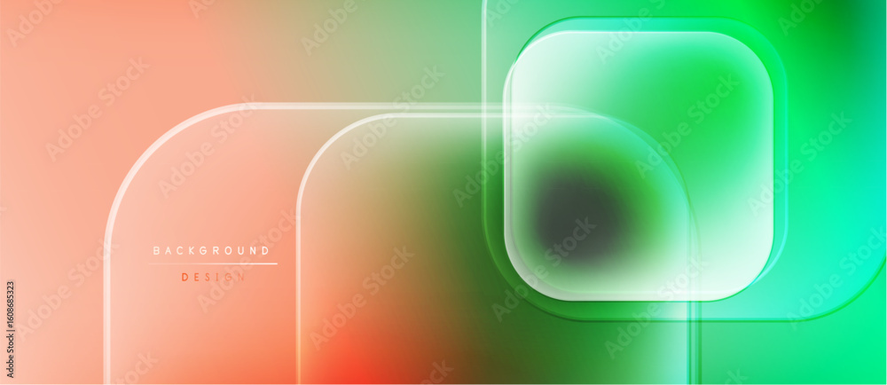 Poster abstract gradient background. rounded rectangles overlap, creating soft glow effect. colors transiti