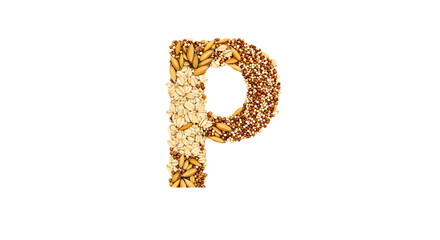 Letter P Made of Grains and Seeds, Healthy Food Concept png, isolated on transparent background