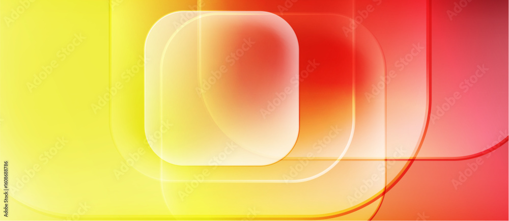 Poster Abstract composition. Overlapping squares, gradients transition from yellow to red. Soft light effects create dynamic visual texture.