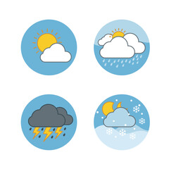 Weather condition icons set including sunny rainy stormy and snowy weather