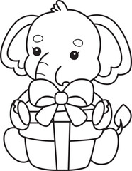 Cute Elephant icon. Funny baby Elephant animal series stock illustration. Life of fluffy Elephant designs. Coloring pages of Funny baby Elephant.
