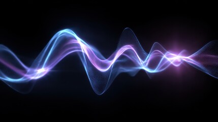 Abstract digital design showing flowing, glowing, light-emitting energy waves on a dark background