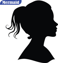 Minimalist female profile silhouette with ponytail, perfect for simple, elegant, beauty, and children's designs.