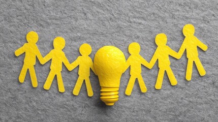 A light bulb surrounded by a group of people symbolizing energy and innovation in a business hackathon setting