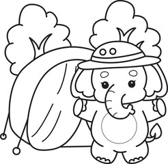 Cute Elephant icon. Funny baby Elephant animal series stock illustration. Life of fluffy Elephant designs. Coloring pages of Funny baby Elephant.