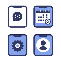 Mobile App Icons for Communication Scheduling Settings and Users