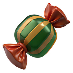 Red and green holiday bow with ribbon and festive decorations