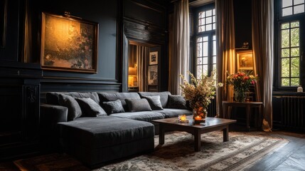 Dark Elegance: Luxurious Living Room Interior Design