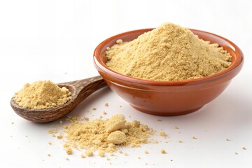  Asafoetida Powder in Dish with Spill on White Surface
