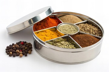 Stainless Steel Indian Masala Dabba with Colorful Spices