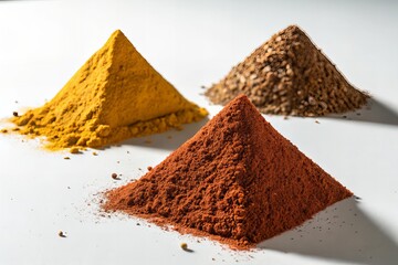 Triangle of Indian Spice Mounds on White Surface