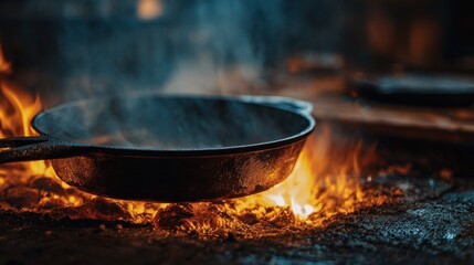 Campfire Cooking: Cast Iron Skillet Over Embers