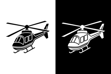 Helicopter Vector Icon. Clean Silhouette Graphic on Black White Background