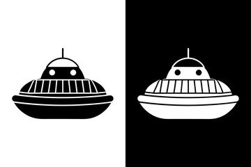 Silhouette Hovercraft Icon. Clean Vector Design on Black and White Background