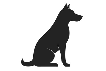 Black silhouette of a sitting dog on a white background
