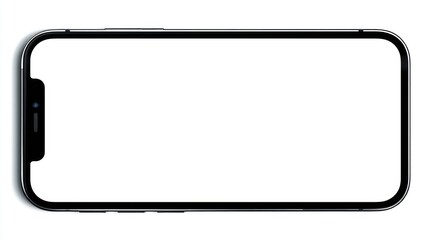 Horizontal smartphone with a black bezel and a blank white screen