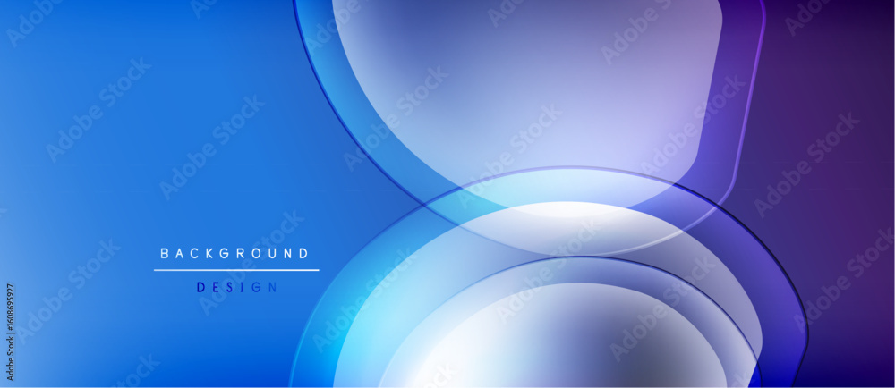 Fototapete Abstract blue background features overlapping circles, gradients. Modern design elements create dynamic visual effect. Simple text reads background design.