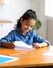Child focused on paper work