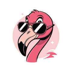 Stylish flamingo with shades and a smirk in retro pink color tones and circular layout. Vector illustration design.