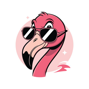 Stylish flamingo with shades and a smirk in retro pink color tones and circular layout. Vector illustration design.