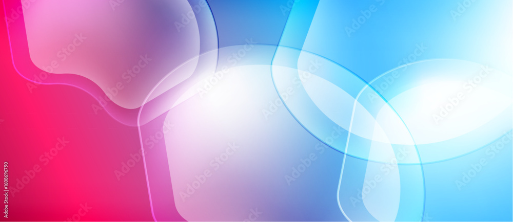 Fototapete Abstract background features flowing shapes, pinks, blues, whites. Soft gradients create dynamic visual effect. Modern design element.