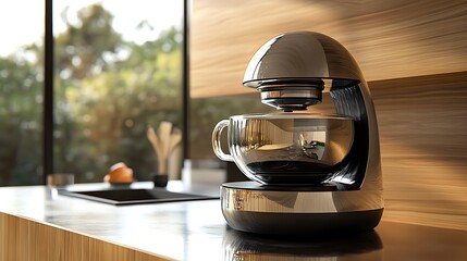 Soft metallic cooking pod with mini hover blender