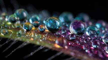 Naklejka premium Macro Photography of Dewdrops on a Leaf