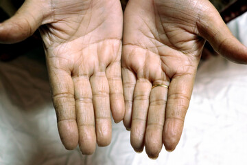 Fototapeta premium Close-Up of Open Woman Hands with Visible Palm Lines