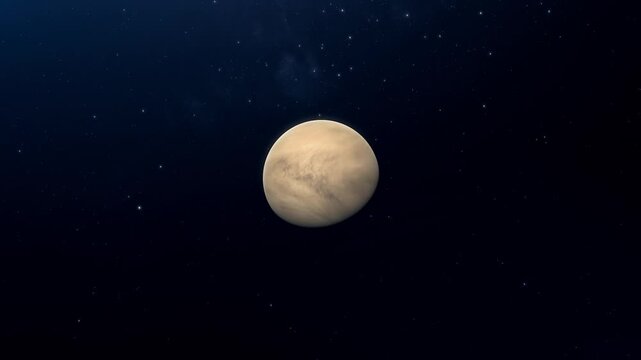 3D Animation of Planet Venus slowly rotating with stars, showing outer and inner layers of it